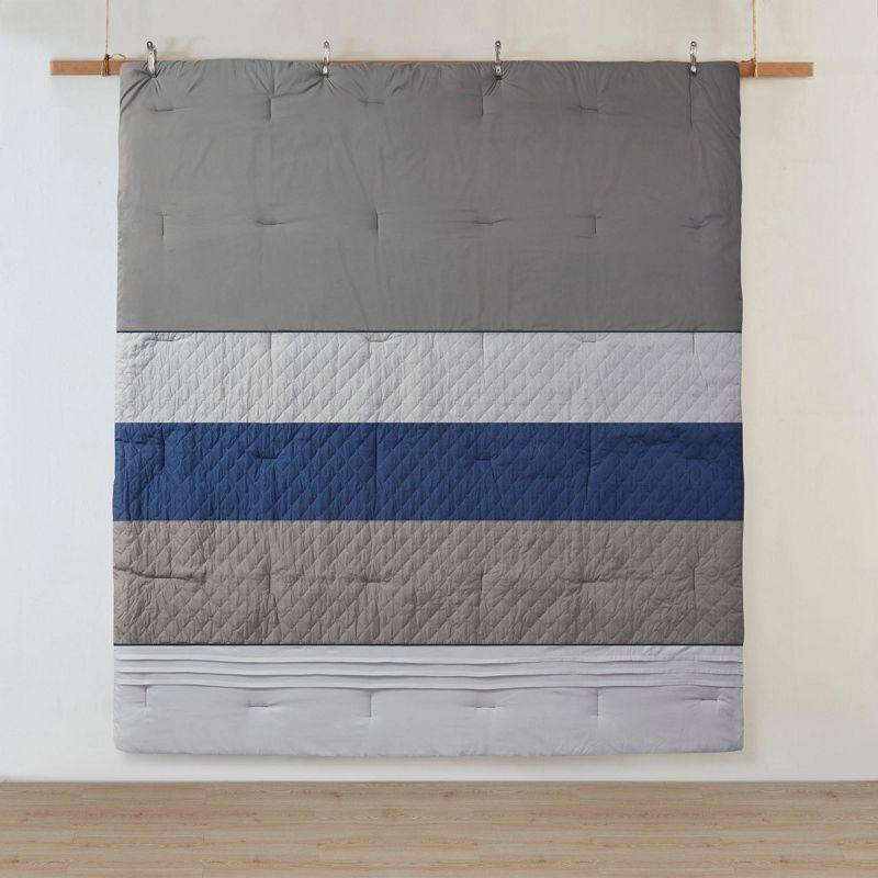 Madison Park Jenson 7 Piece Color Block Stripe Comforter Set with Throw Pillows