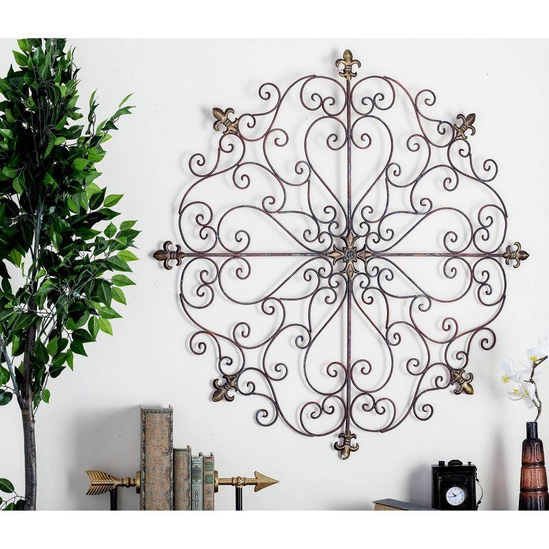 42" Metal Fleur De Lis Scrollwork Wall Decor Brown - Olivia & May: Rustic Iron Artwork