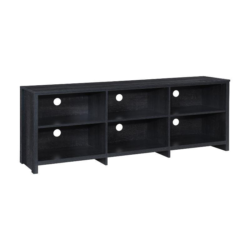 AndMakers 65 in. Modern Black Oak TV Stand For TVs Up To 62" With 6 Open Shelves, Modern Entertainment Center With Storage, TV Console Table
