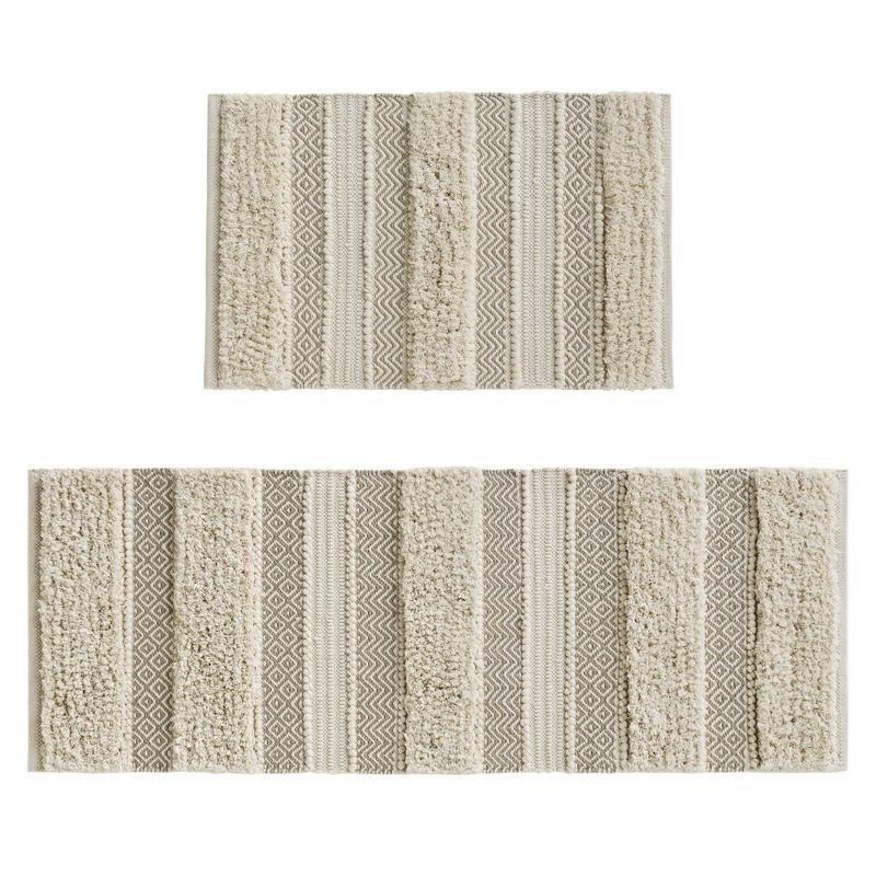 Ink+Ivy, JLA Home 22"x58" Asher Woven Textured Striped Bath Rug Natural : Microfiber, Machine Washable, Non-Slip Backing
