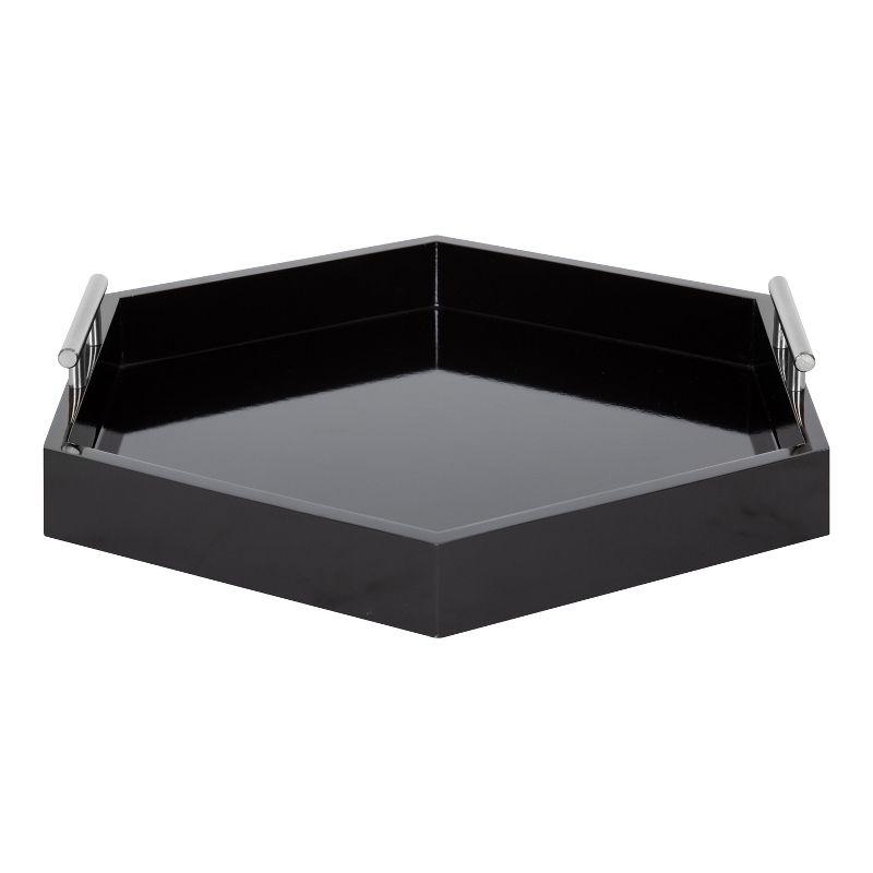 Lipton Hexagon Black Glossy Wooden Tray with Polished Metal Handles