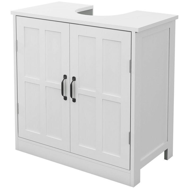 kleankin Pedestal Under-Sink Cabinet, Bathroom Storage Unit with Double Doors and Adjustable Shelf, White