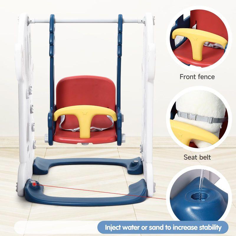 Garvee 7-in-1 Toddler Playset - Adjustable Swing & Slide with Basketball Hoop, Soccer/Golf & Ring Toss, Indoor/Outdoor for Ages 1-3, Blue