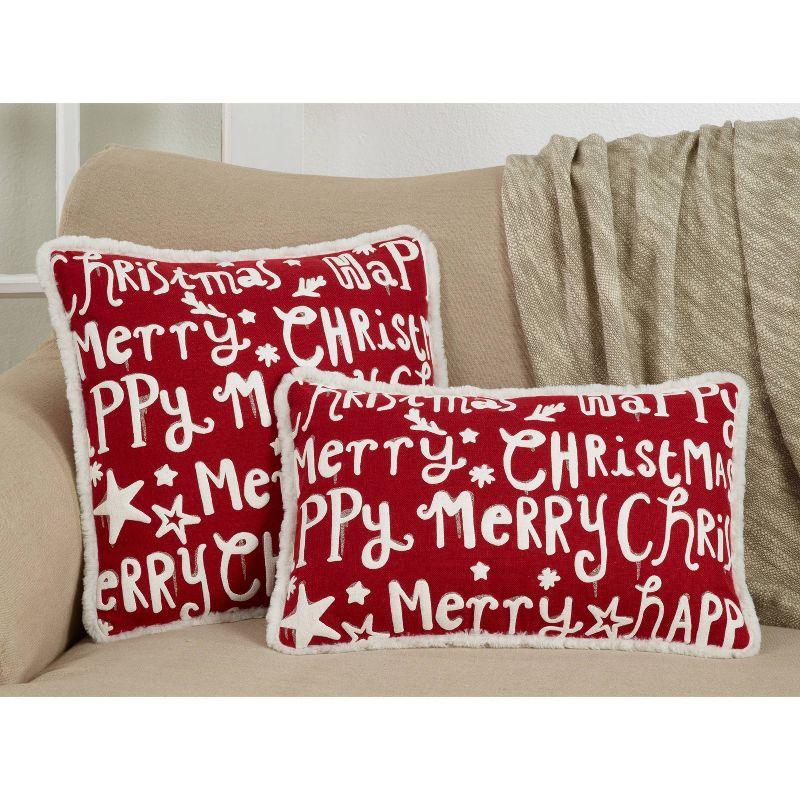 18" Red and White Merry Happy Christmas Square Throw Pillow