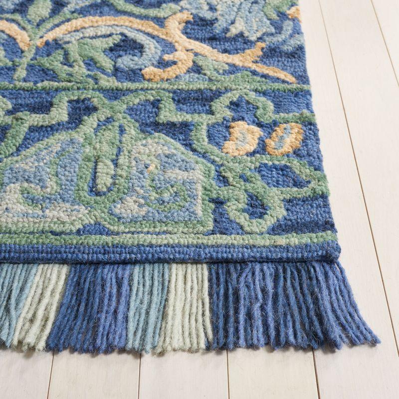 Handmade Navy and Green Square Tufted Wool Area Rug - 6' x 6'