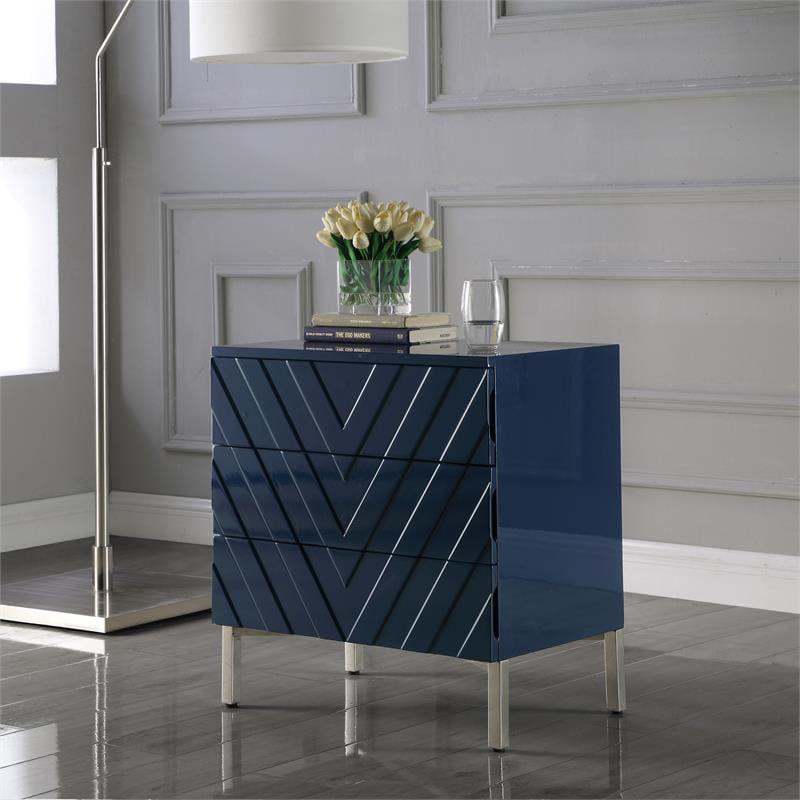 Collette Accent Table in Navy Lacquer/Chrome-Meridian Furniture
