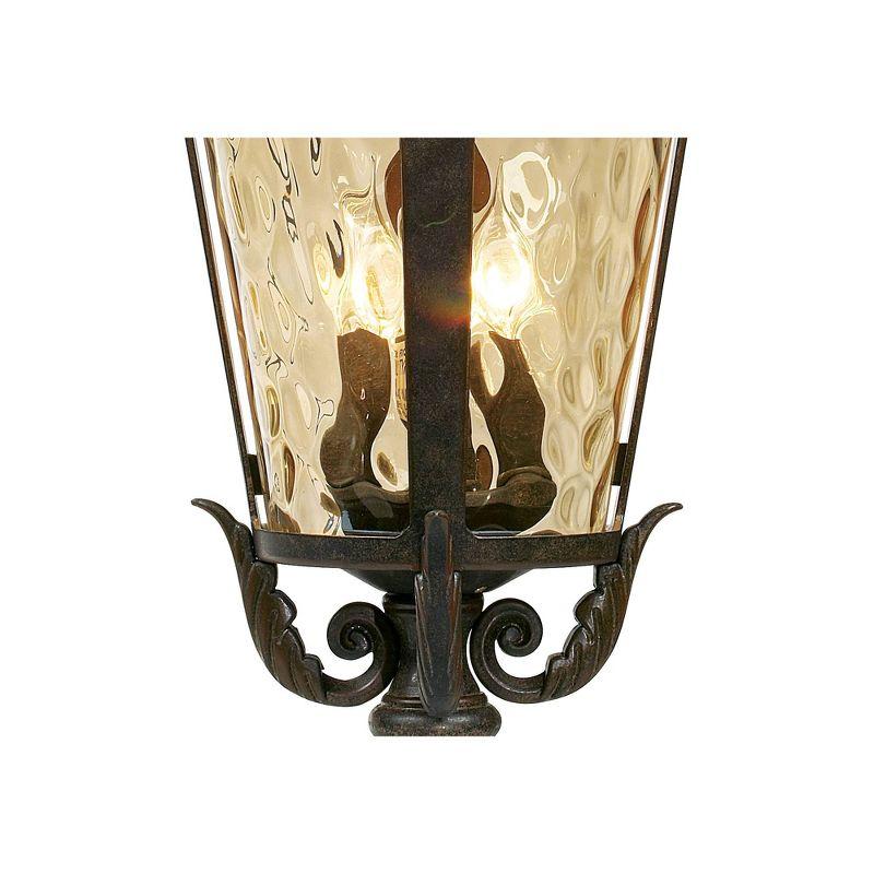 John Timberland Casa Marseille Rustic Vintage Flush Mount Outdoor Hanging Light Bronze Scroll 23 3/4" Champagne Hammered Glass for Post Exterior Barn