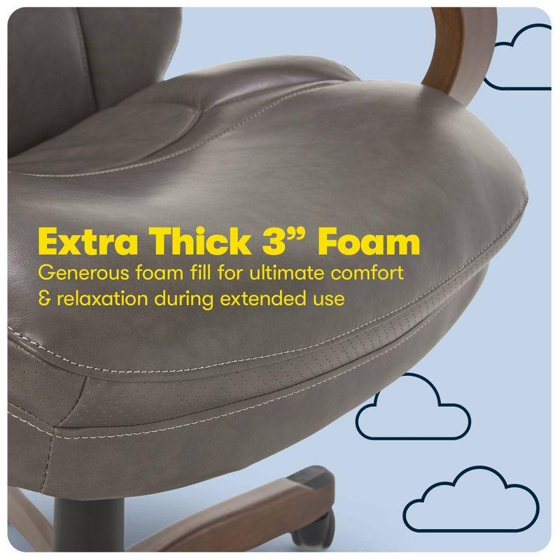 Big and Tall Executive Office Chair with Upgraded Wood Accents Mindset Gray - Serta: Bonded Leather, 350lb Capacity