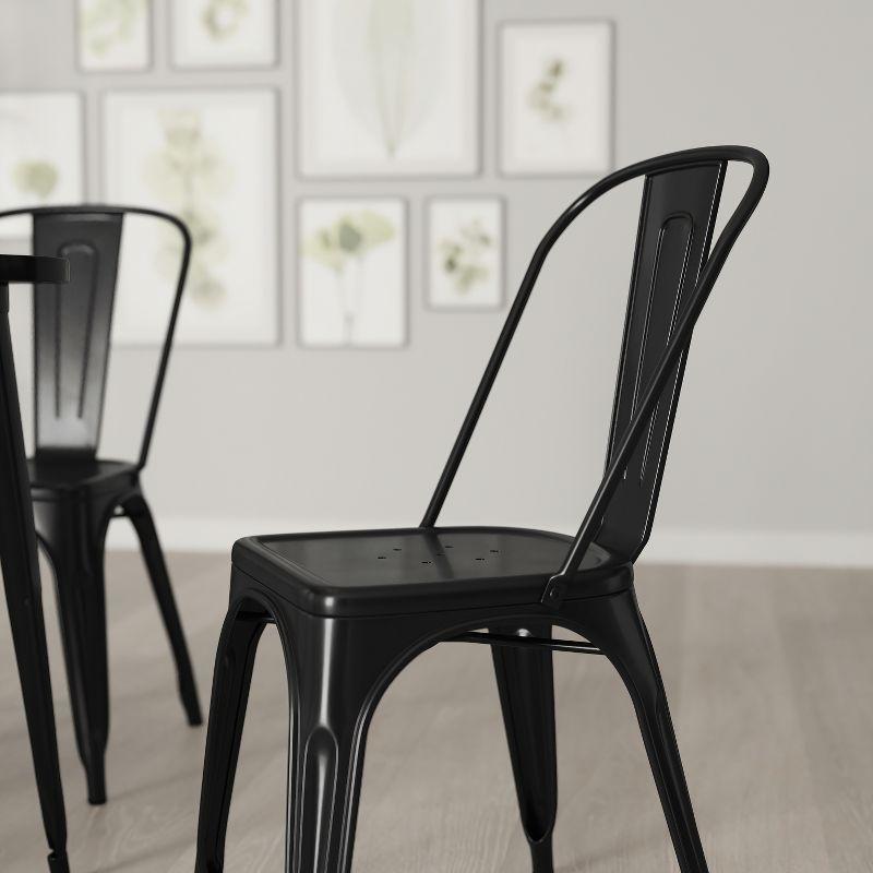 Black Metal Slatted Back Dining Chair with Square Seat