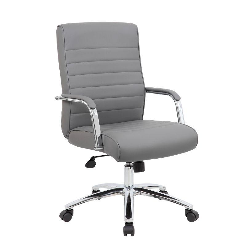 Modern Executive Ergonomic Swivel Chair in Ribbed Gray Vinyl