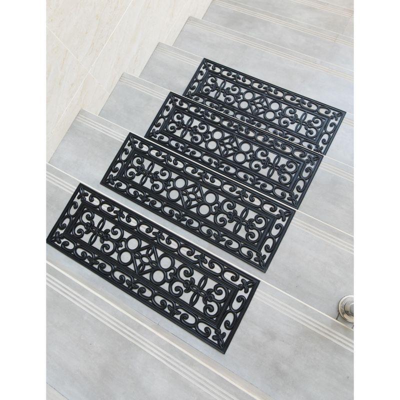 Decorative Scrollwork Design Rubber Stairs Anti-Slip Tread Mat Carpet, Set of 4