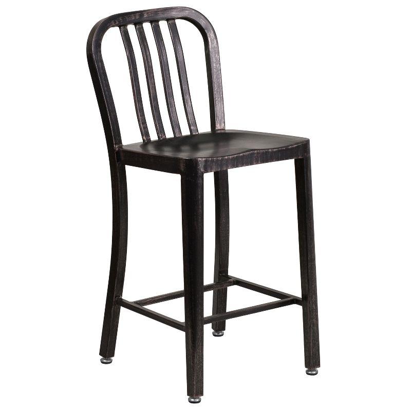 Sleek 24" Black-Antique Gold Metal Indoor-Outdoor Counter Stool