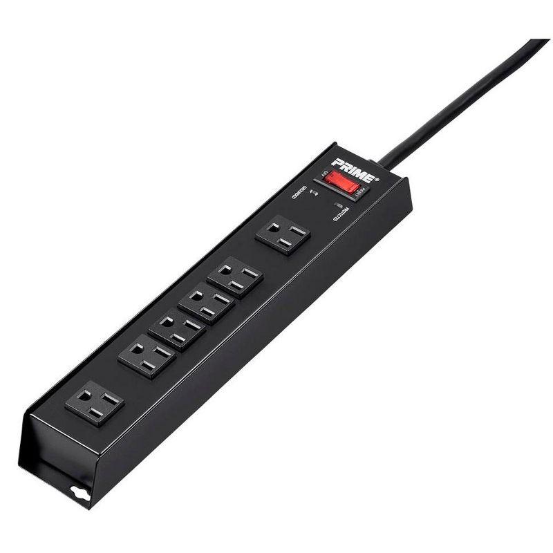 Black 6-Outlet Metal Surge Protector Power Strip with 15ft Cord