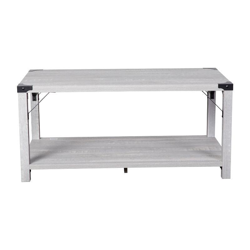 Flash Furniture Wyatt Modern Farmhouse Wooden 2 Tier Coffee Table with Metal Corner Accents and Cross Bracing