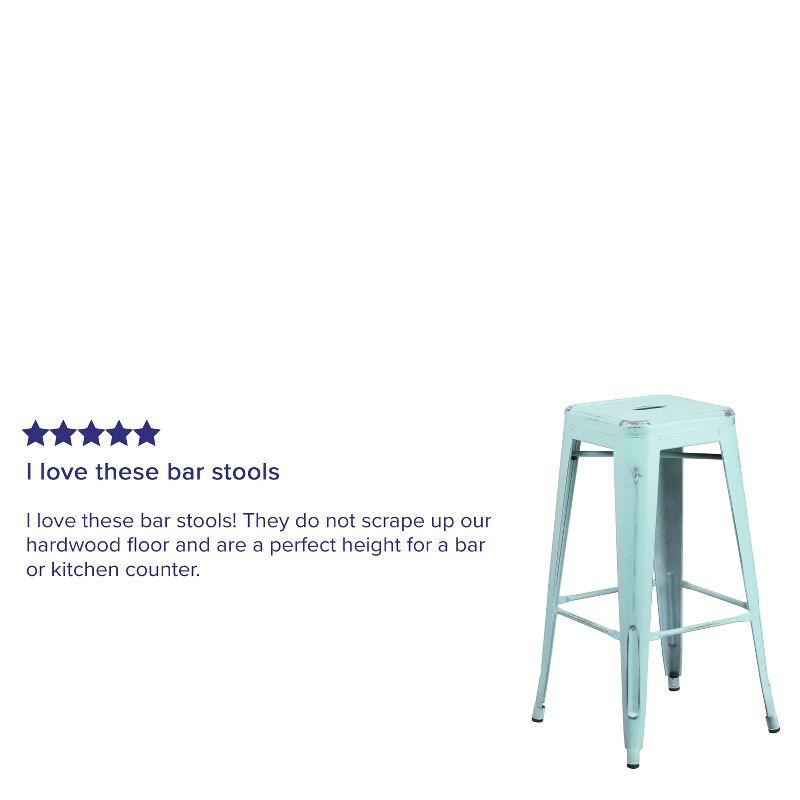 Flash Furniture Commercial Grade 30" High Backless Distressed Green-Blue Metal Indoor-Outdoor Barstool