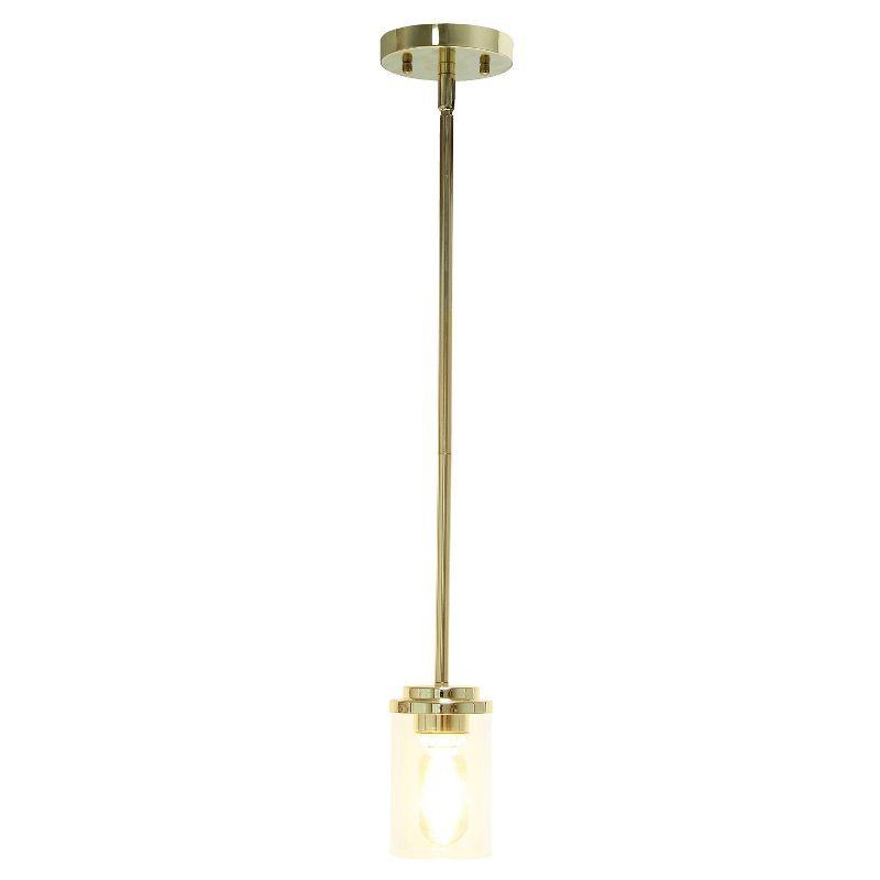 1-Light 5.75" Minimalist Industrial Farmhouse Adjustable Hanging Clear Cylinder Glass Pendant Gold - Lalia Home: UL Listed, Metal Body