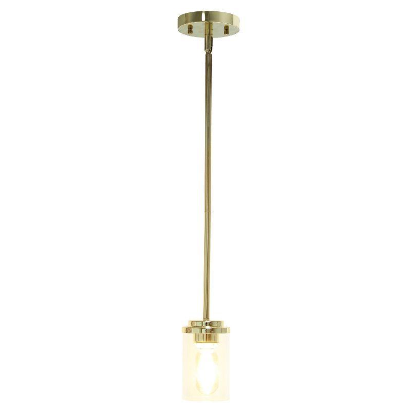 1-Light 5.75" Minimalist Industrial Farmhouse Hanging Clear Cylinder Glass Pendant - Lalia Home