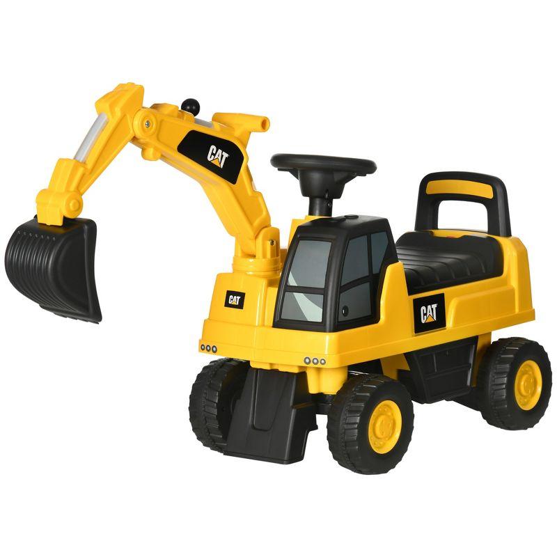 Aosom Excavator Ride on Toy, CAT Licensed Kids Manual Pedal Ride on Excavator with Manual Shovel, Horn, Hidden Storage for 18-36 Months, Yellow