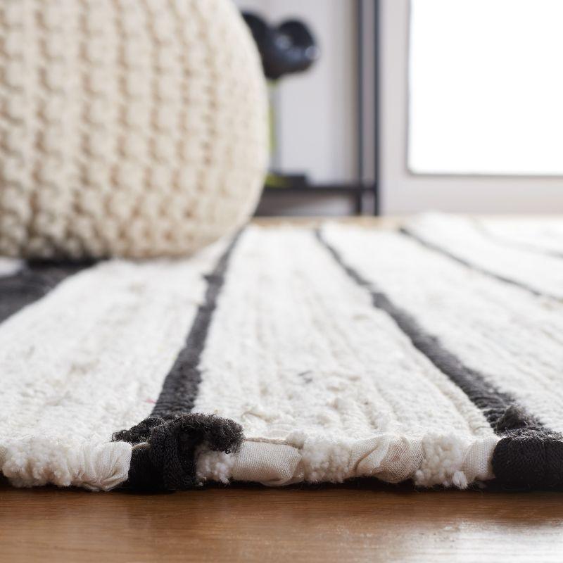 Black and White Striped Wool Cotton Area Rug