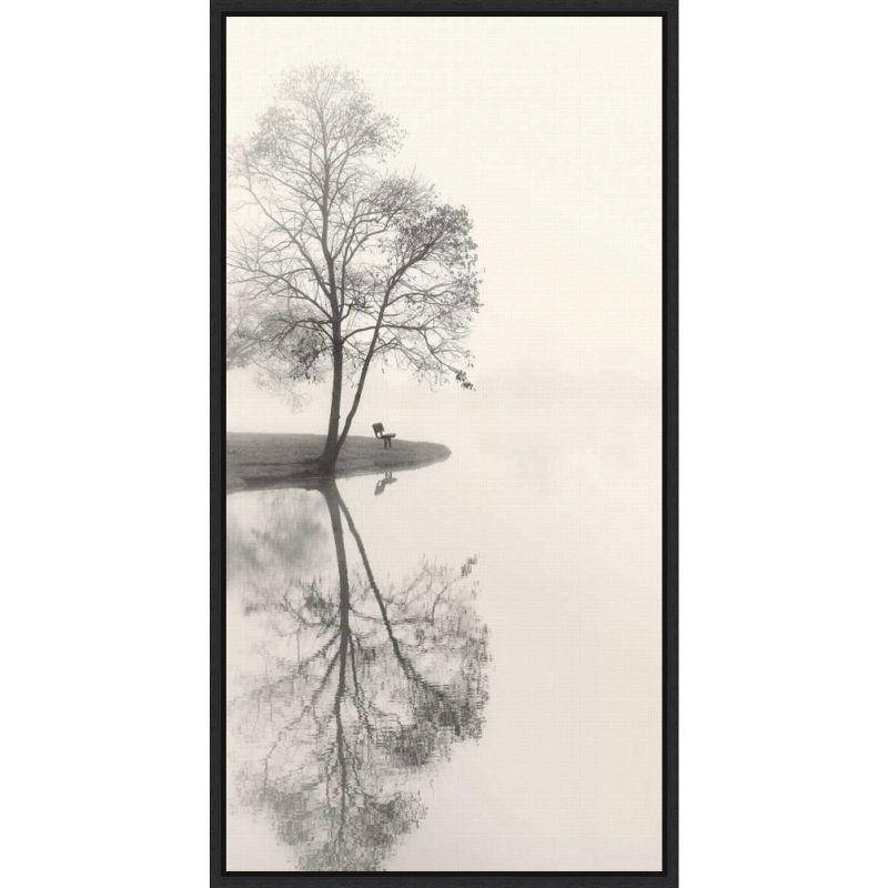 Tranquil Tree Black and White Framed Canvas Print 14 x 27 Inches