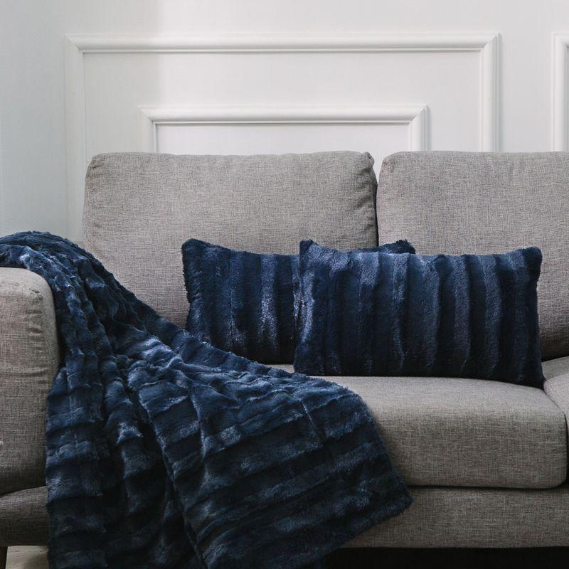 Cheer Collection Luxurious Faux Fur Throw Pillows Set of 2 - Blue (12" x 20")