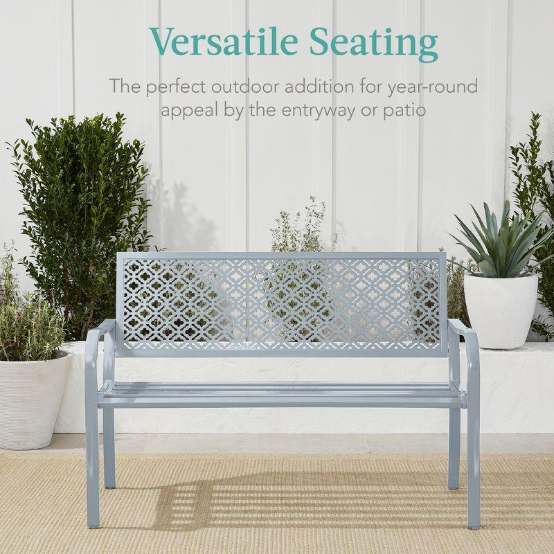 Red Barrel Studio® 2-Person Outdoor Metal Bench with Geometric Backrest, 790lb Capacity, for Garden, Patio, and Entryway