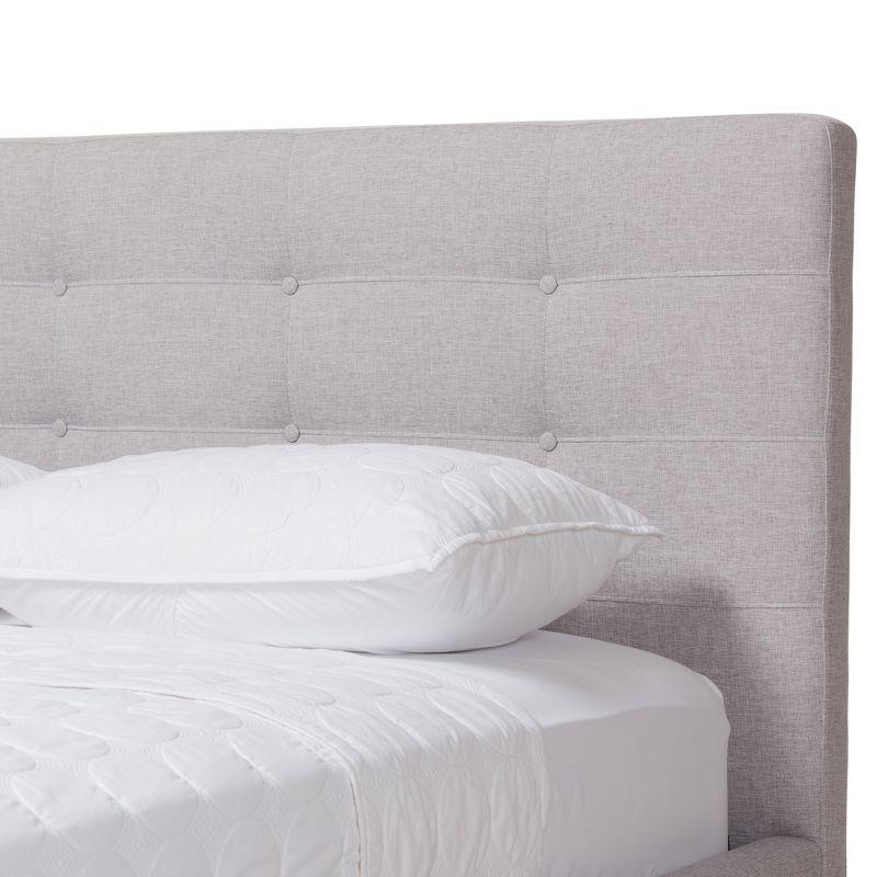 Valencia Mid Modern Fabric Platform Full Bed Gray - Baxton Studio: Upholstered Headboard, Tapered Legs
