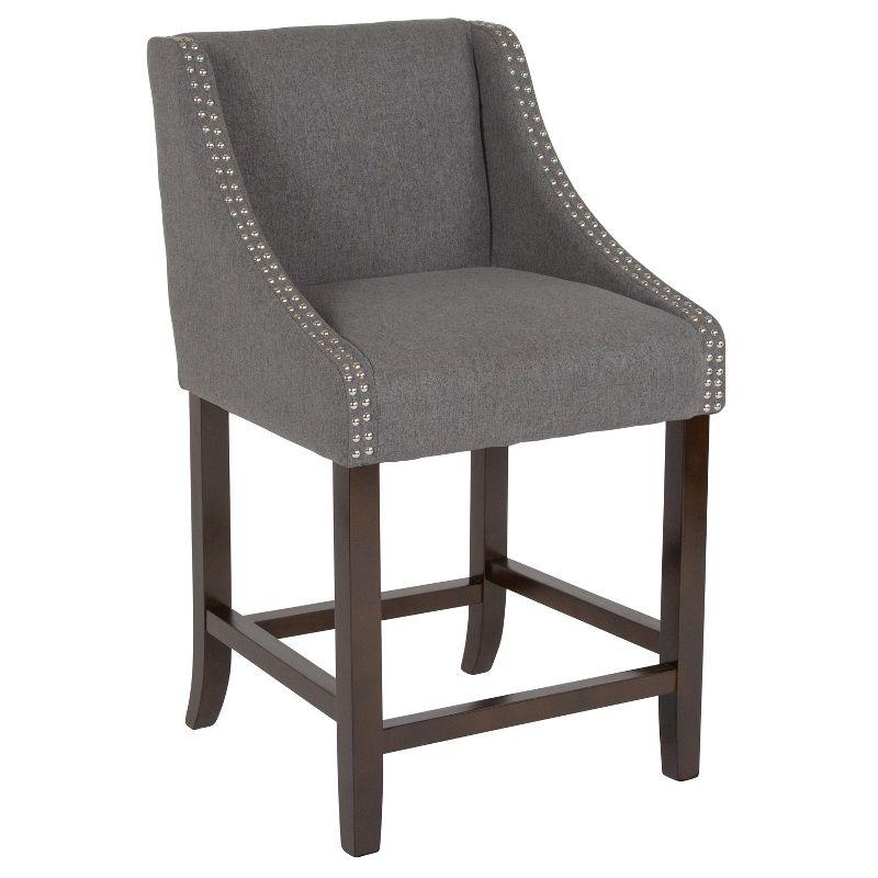 Merrick Lane Taylorsville 24 Inch Walnut Counter Height Stool with Nailhead Trim in Dark Gray Fabric