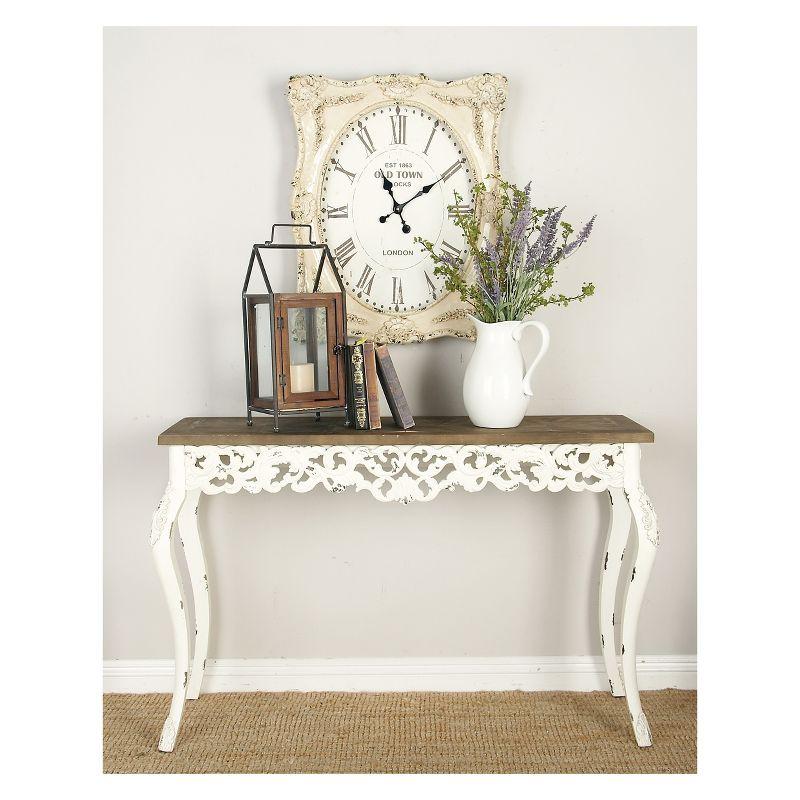 Wood Parisian Design Floral Ornate Detailing Console Table White - Olivia & May