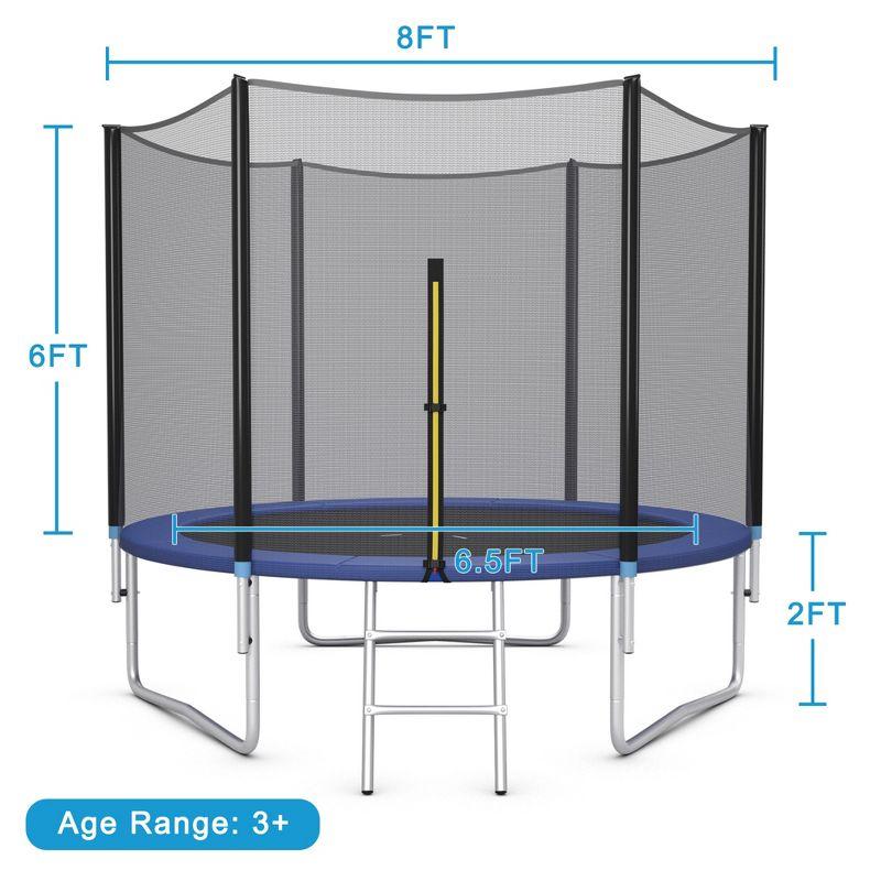 8-Foot Black Outdoor Trampoline with Safety Enclosure and Ladder