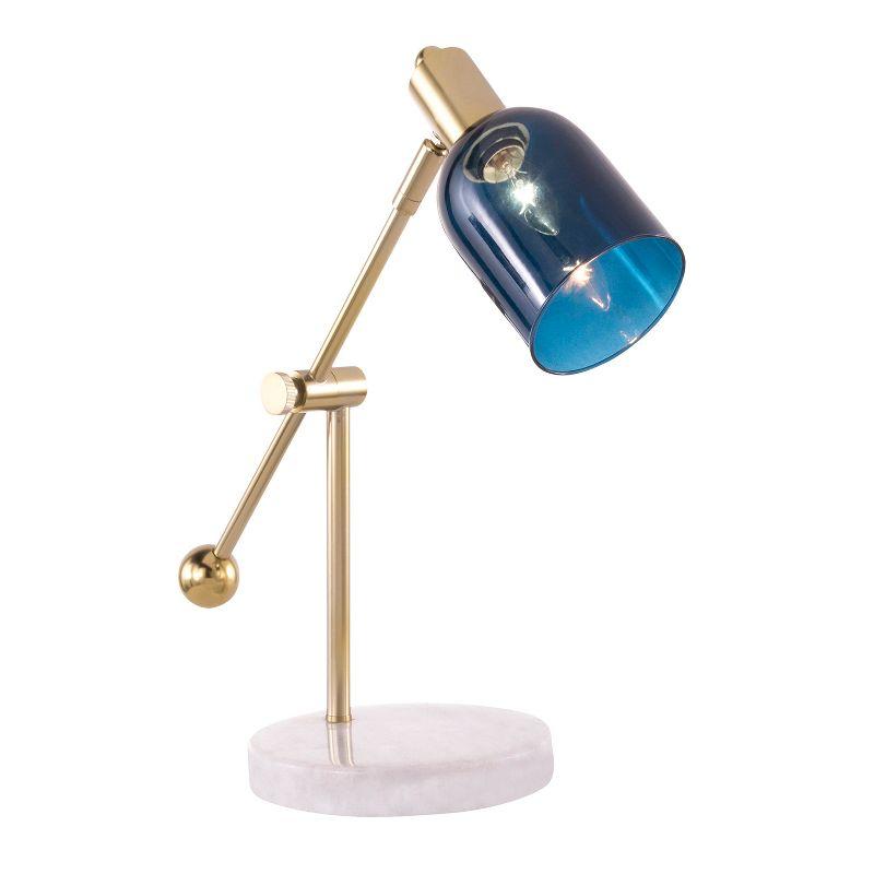 Marcel Adjustable White, Gold, and Blue Glass Table Lamp