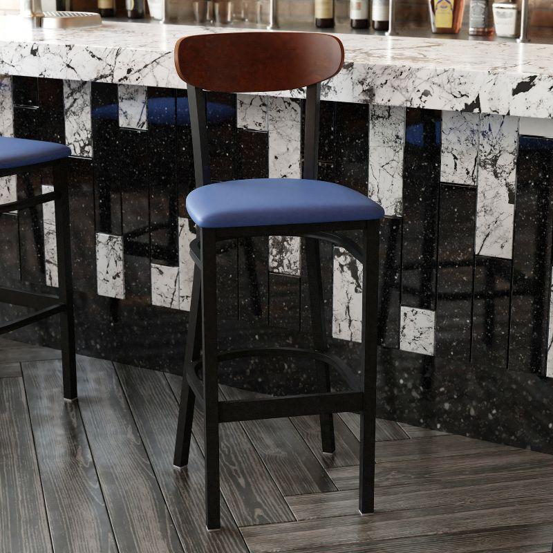 Flash Furniture Wright Commercial Grade Barstool with 500 LB. Capacity Steel Frame, Solid Wood Seat, and Boomerang Back