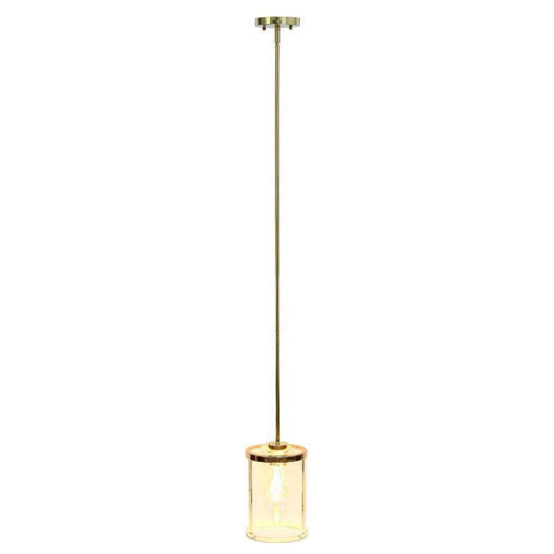1-Light 9.25" Modern Farmhouse Adjustable Hanging Cylindrical Clear Glass Pendant Fixture with Metal Accent Gold - Lalia Home: UL Listed