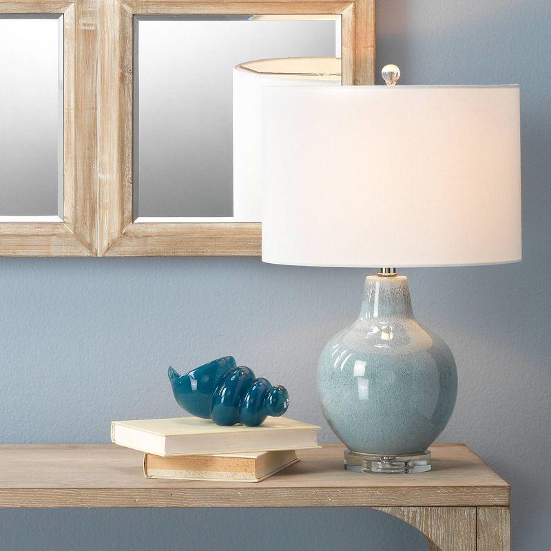 Grace Ceramic Table Lamp Blue - Splendor Home: Reactive Glaze, Cotton Drum Shade, 3-Way Switch