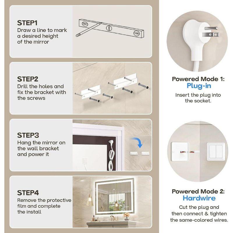 USHOWER 40x32 Inches LED Mirror for Bathroom, Frontlit & Backlit with Anti-Fog, 3 Colors Dimmable, Memory Function, Tempered Glass, ETL Listed