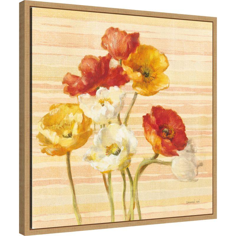 Amanti Art Dancing Poppies on Stripes by Danhui Nai Framed Canvas Wall Art