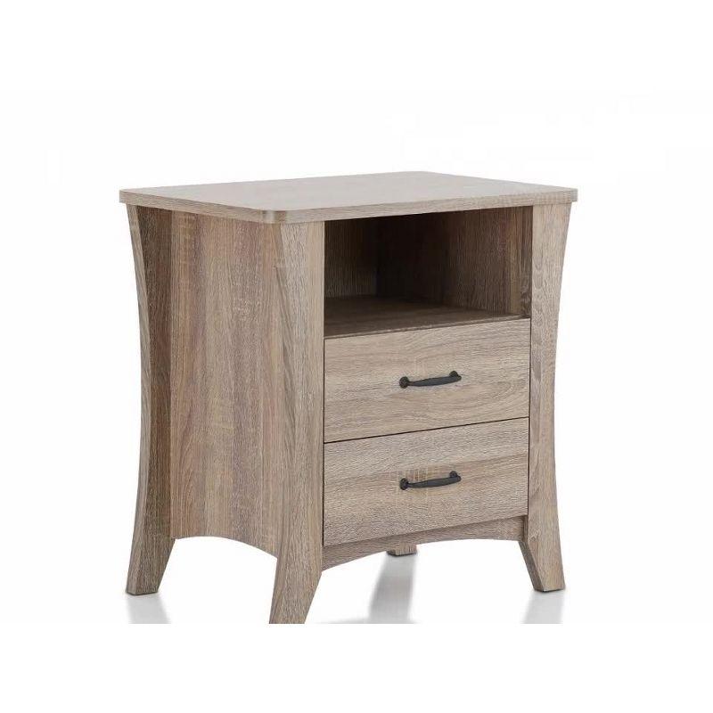 Rustic Natural 2-Drawer Nightstand with Open Shelf