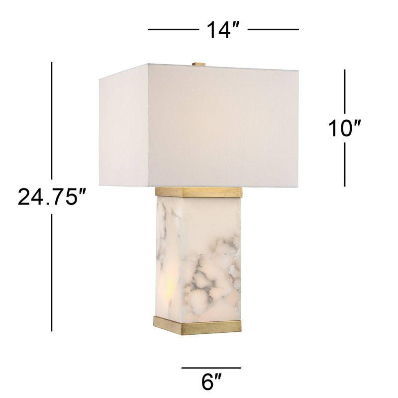 Possini Euro Design Mindy Modern Table Lamp 24 3/4" High White Gray Alabaster with Nightlight Rectangular Shade for Bedroom Living Room House Bedside