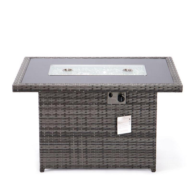 LeisureMod Mace Wicker Patio Modern Propane Fire Pit Table