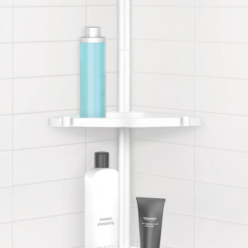 White Metal Tension Mount Shower Corner Shelf