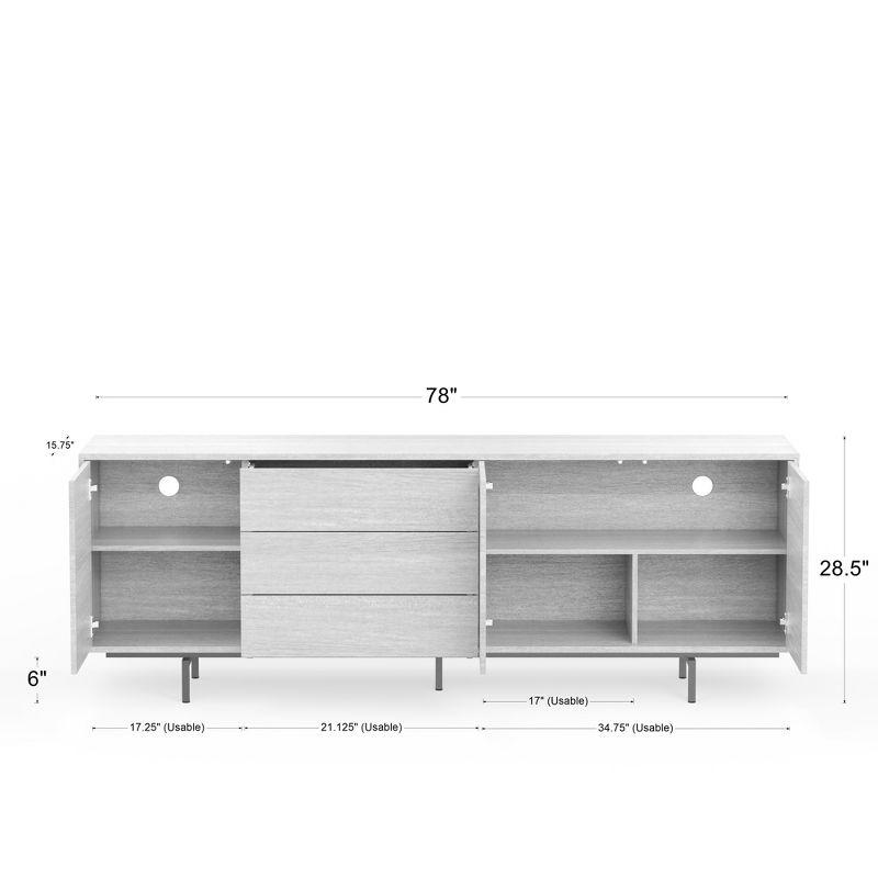 Glenwillow Home Atlas 78" x 28" Highboy Modern TV Stand Cabinet And Sideboard - Walnut Frame, White Door/Drawers, Black Base