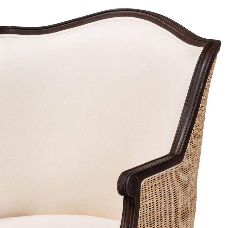 bali & pari Ornella Fabric and Wood Accent Chair Beige/Dark Brown: Polyester Upholstery, Rattan Frame