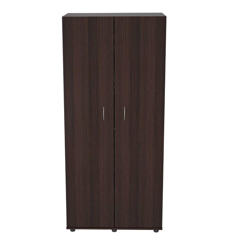 Espresso 2-Door Wardrobe Armoire with Shelves and Hanging Bar