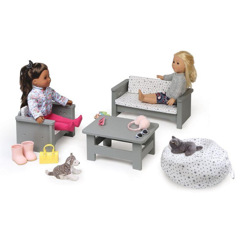 Gray and White Star Pattern Doll Furniture Set with Cushions