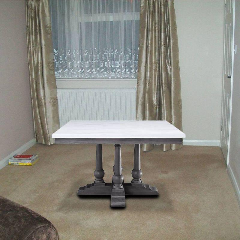 Transitional Gray Oak and White Marble Square Dining Table