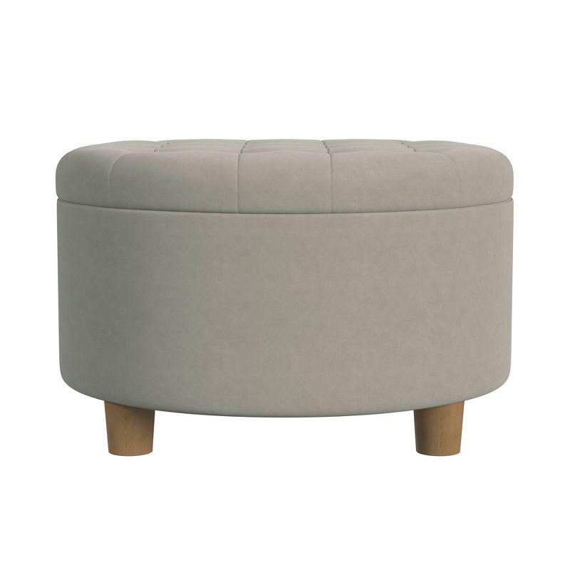 Fawn Velvet Tufted Round Storage Ottoman with Honey Oak Legs