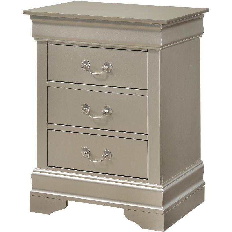 Passion Furniture Louis Philippe 3-Drawer Silver Champagne Nightstand (29 in. H x 21 in. W x 16 in. D)
