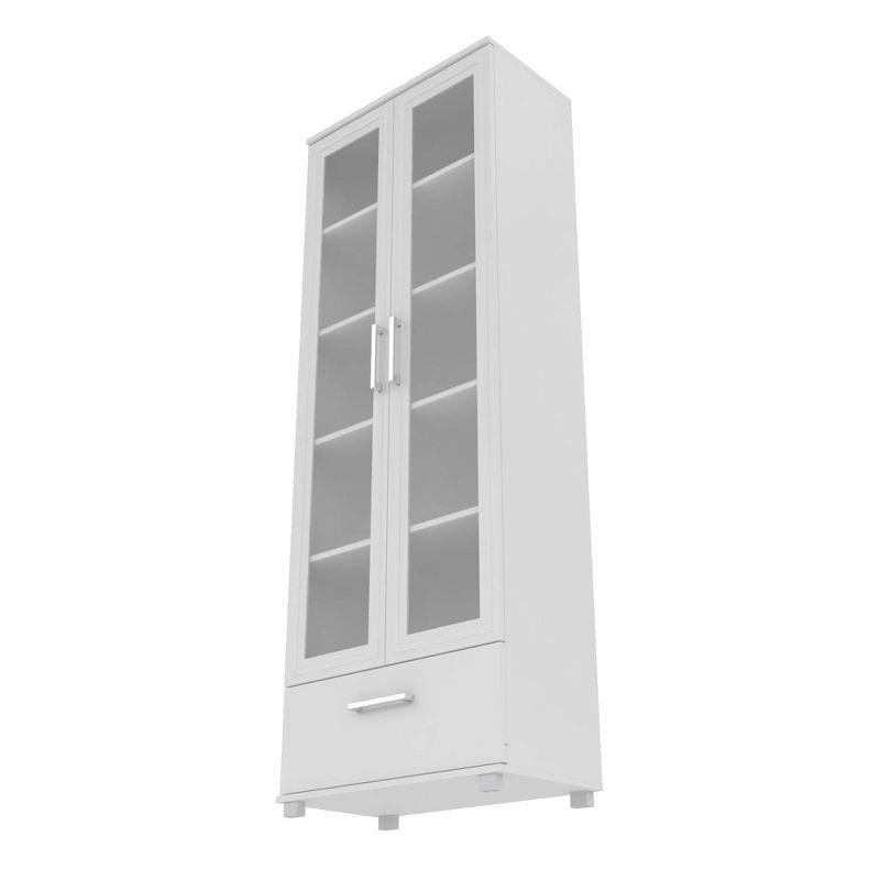 71.85" Serra 5 Shelf Bookcase White - Manhattan Comfort: Frosted Glass Doors, Enclosed Back, Display Closet