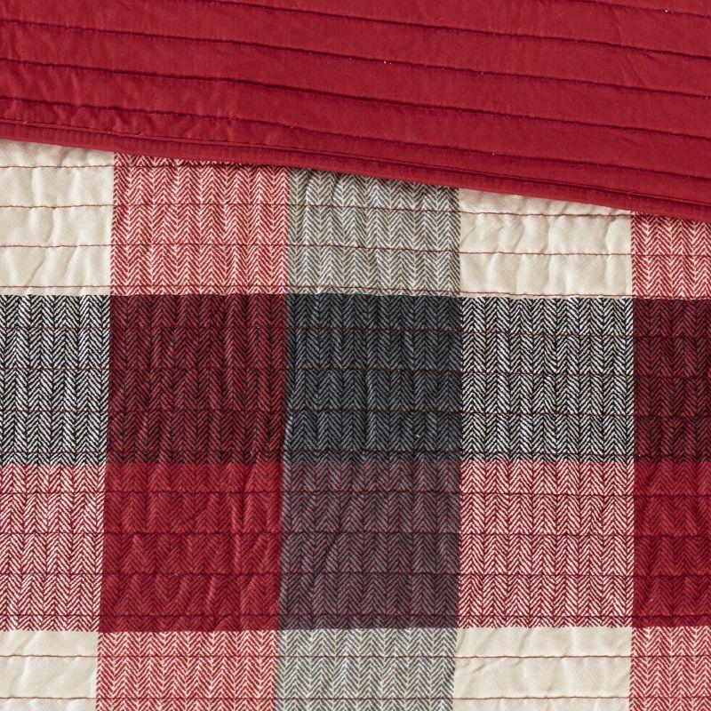 King Size Red Reversible Herringbone Quilt Set