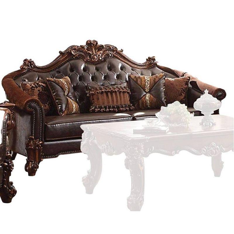 96" Vendome PU Sofa Cherry - Acme Furniture: Traditional Crescent, Nailhead Trim, Includes 3 Pillows